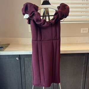 One-Shoulder Ruffle-Trim Women's Dress in Plum